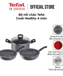Bộ nồi chảo Tefal Cook Healthy 3pcs (Chảo 24/Chảo sâu 28/ Nồi 20)